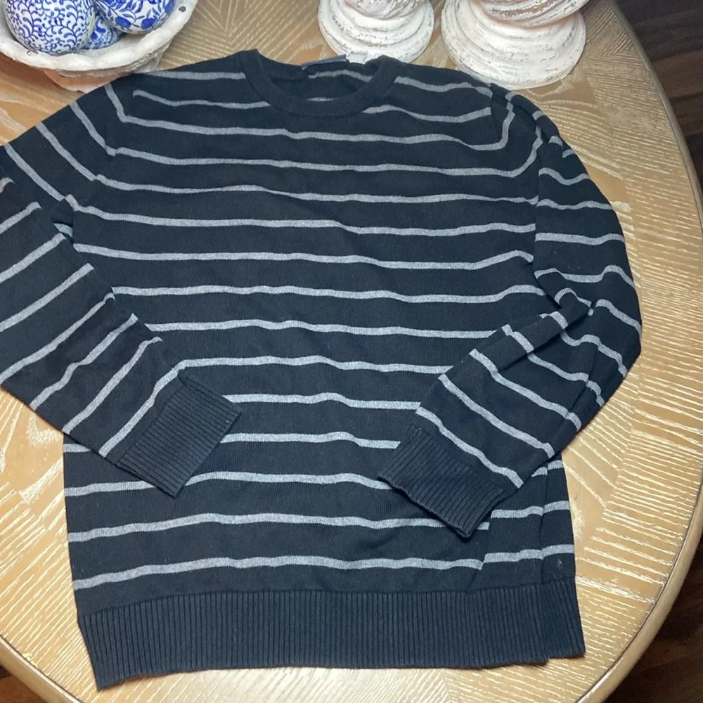 Big Boys Black & Charcoal Gray Striped Crewneck Sweater